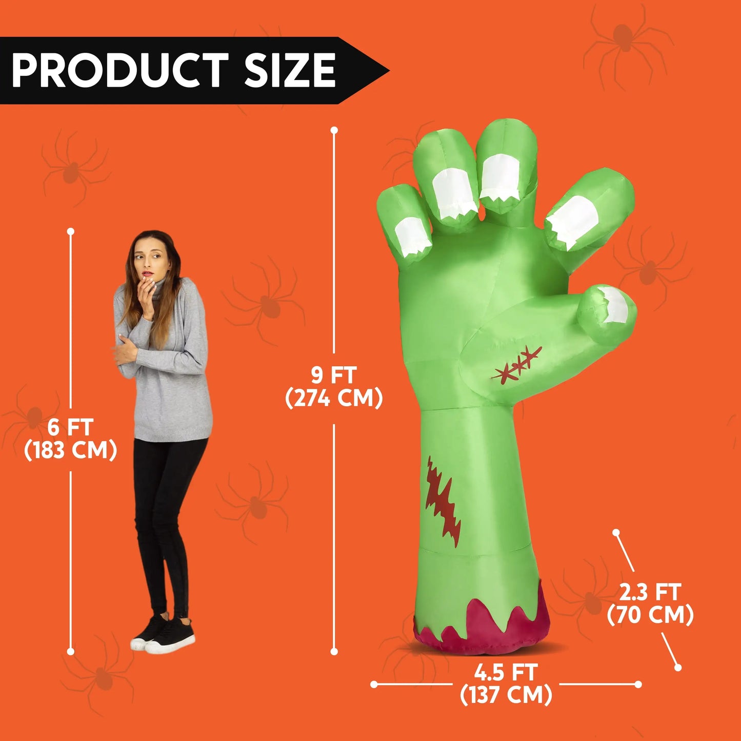 Joyfy 9ft Halloween Inflatables Broken Hand Giant Zombie Arm Outdoor Decoration with Built-in LEDs Scary Green Giant Hand