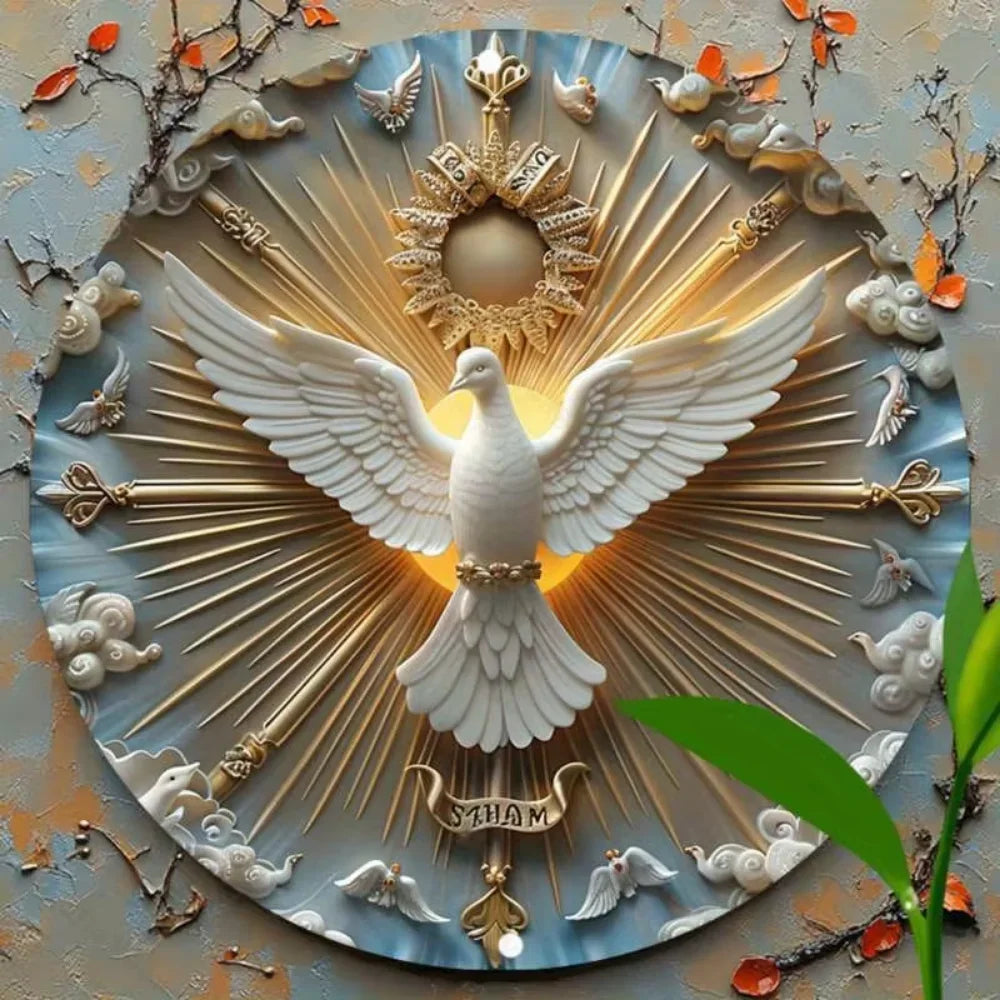 Christ the Spirit Dove Wall Art - 3D Relief Effect Aluminum Metal Logo Chinese Wall Hanging, Multi-Purpose Decor for Home Decor