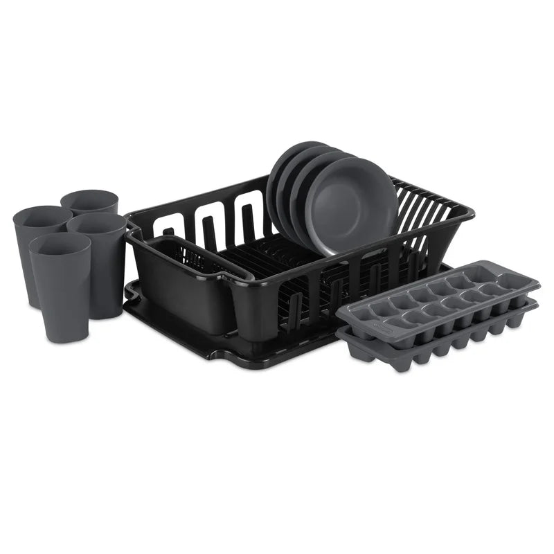 12 Piece Kitchen Set Bowls Tumblers Sink Set Ice Cube Trays Dishwasher Safe BPA Free Compact Kitchen Solution Black