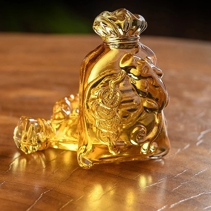 Citrine Money Bag Figurine Feng Shui Crystal Crafts Coin Lucky Ornament Office Living Room Table Decoration Glass New Year Gift