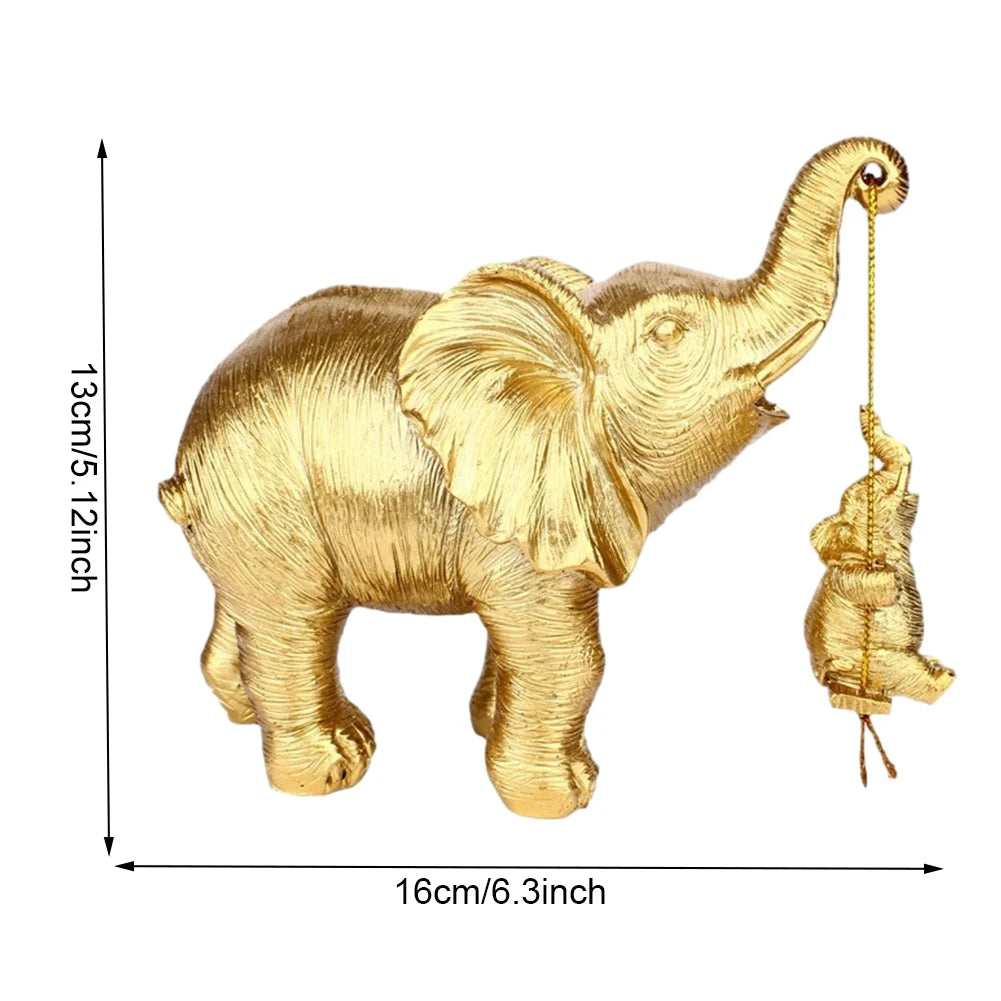 Gold/Silver Swing Mother Son Elephant Statue Resin Swing Elephant Decor Brings Good Luck Wealth Elephant Crafts Mother Day Gifts