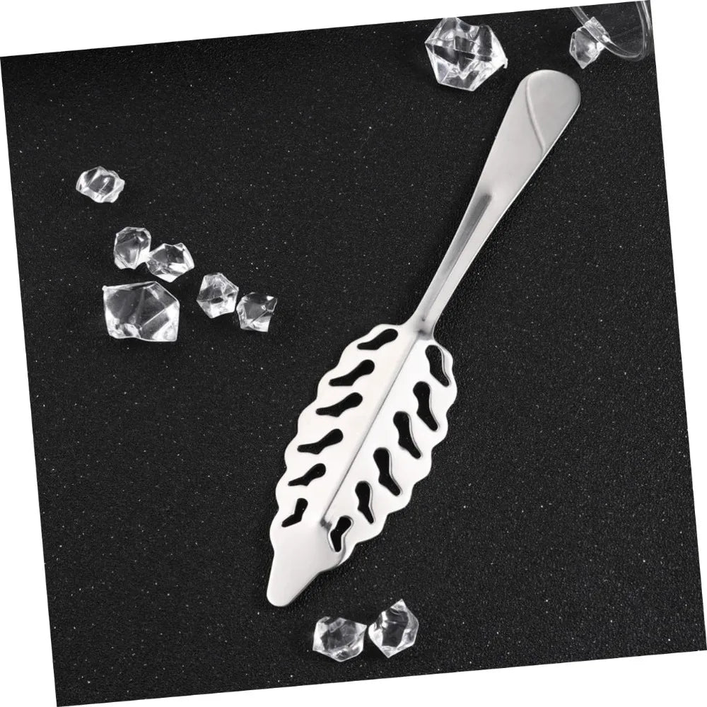 Stainless Steel Cube Sugar Colander Strainer and Ice Filter Spoon for Cocktails and Cooking Rustproof Kitchen Utensil Leaves Si