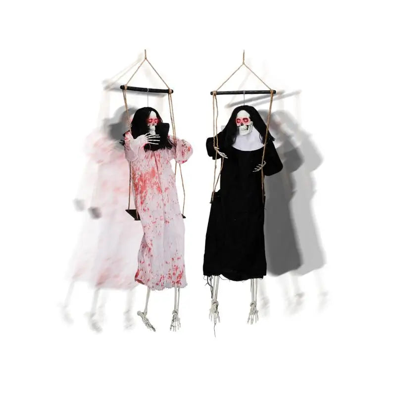 Outdoor Halloween Decorations - 2 Packs Hanging Ghosts Decor with Light-Up Eyes & Scary Scream, 3ft Grim Reaper Swinging Ghost
