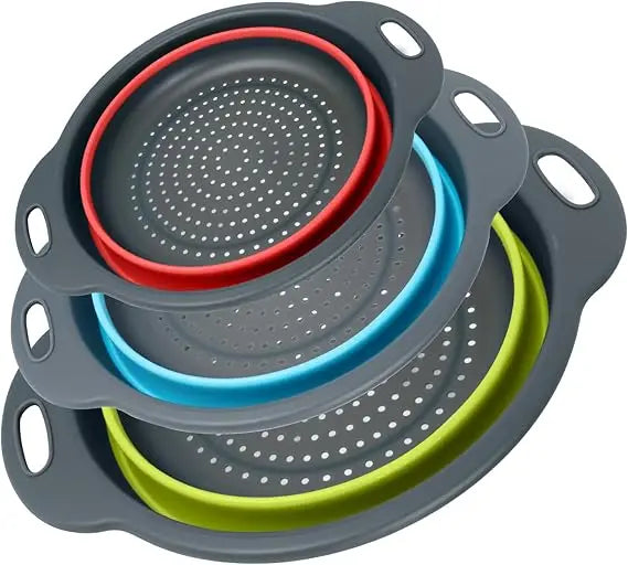 Collapsible Colander 3-Pack Set Space-Saving Foldable Kitchen Strainer with Non-Slip Base Durable Thickened PP+TPE Collapsible S