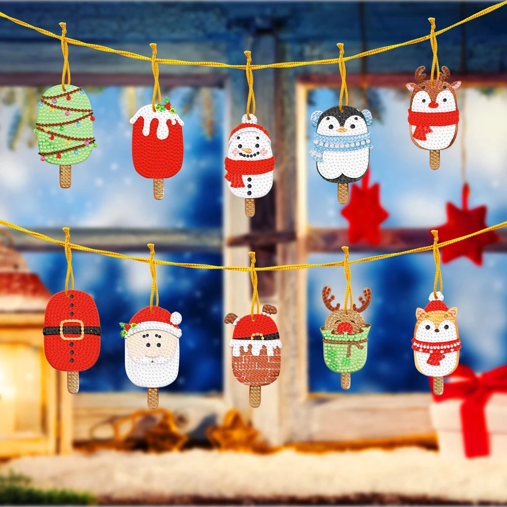 5/10Pcs/set Christmas Decor Diamond Painting Pendant Special-shaped Drill 5D DIY Hanging Ornament Spot Drill Cartoon Single Side