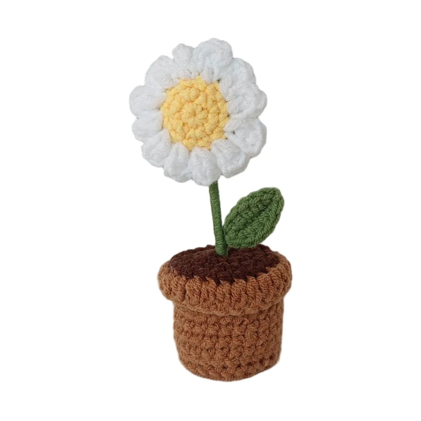 New Hand Knitting Potted Plants Handwoven Rose Sunflower Tulip Crochet Flower Bouquet Potted Ornament Table Home Room Decoration