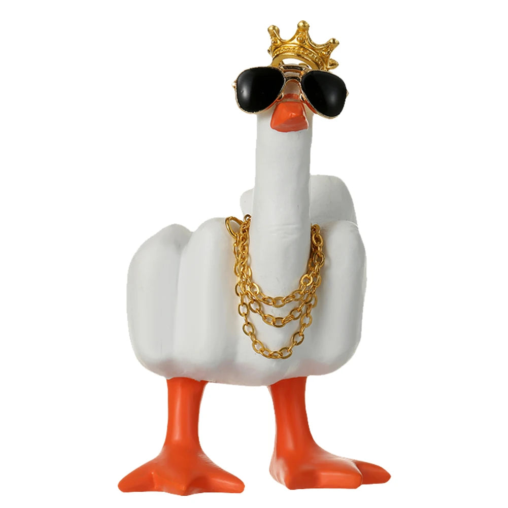 Middle Finger Duck Decorative Figurine Resin Tabletop Duck Ornament 7.5cm Funny Duck Statue for Home Garden Desk Decoration