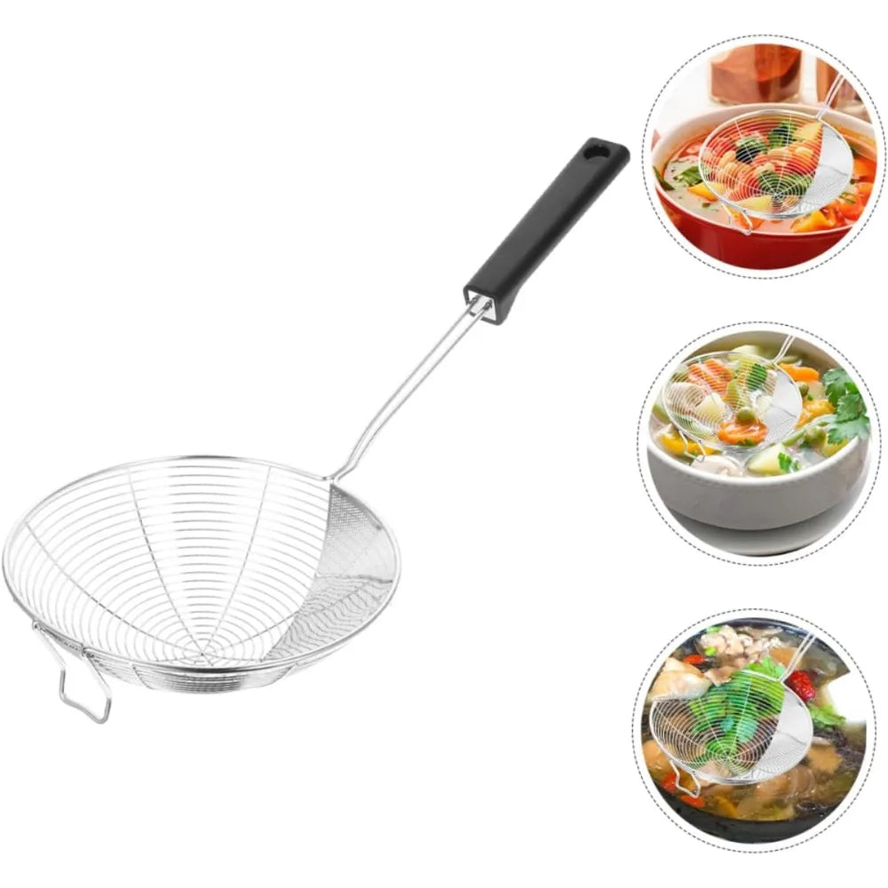 1pc Stainless Steel Skimmer Ladle Portable Colander Spoon for Cooking Efficient Oil Strainer Convenient Hanging Hook for Home R