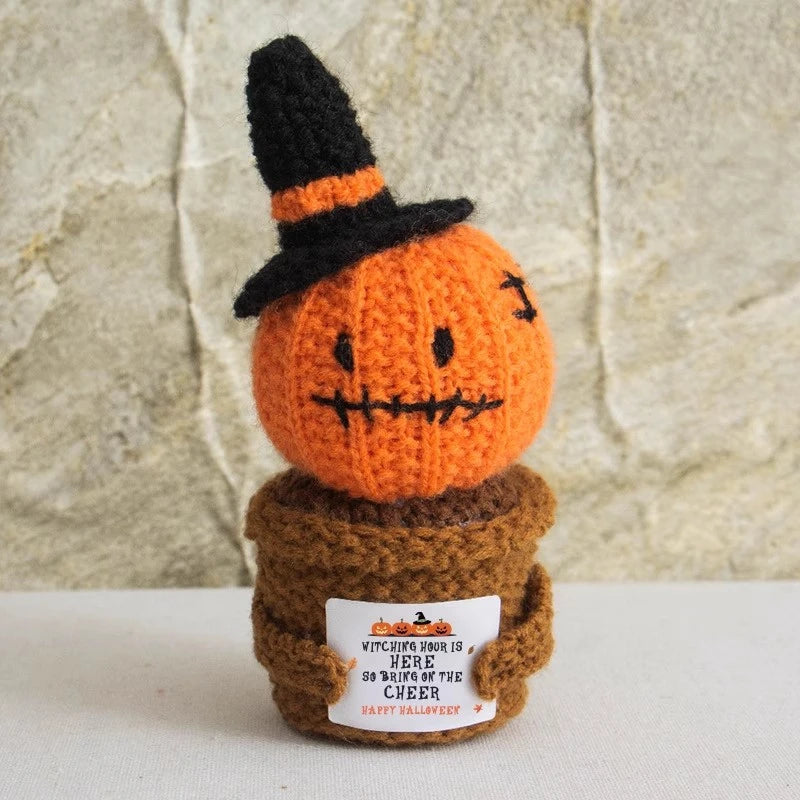 Halloween Pumpkins Crochet Punpkin Ghost Sunflower Desktop Ornament Decoration Halloweren Gift Potted Plant Summerween