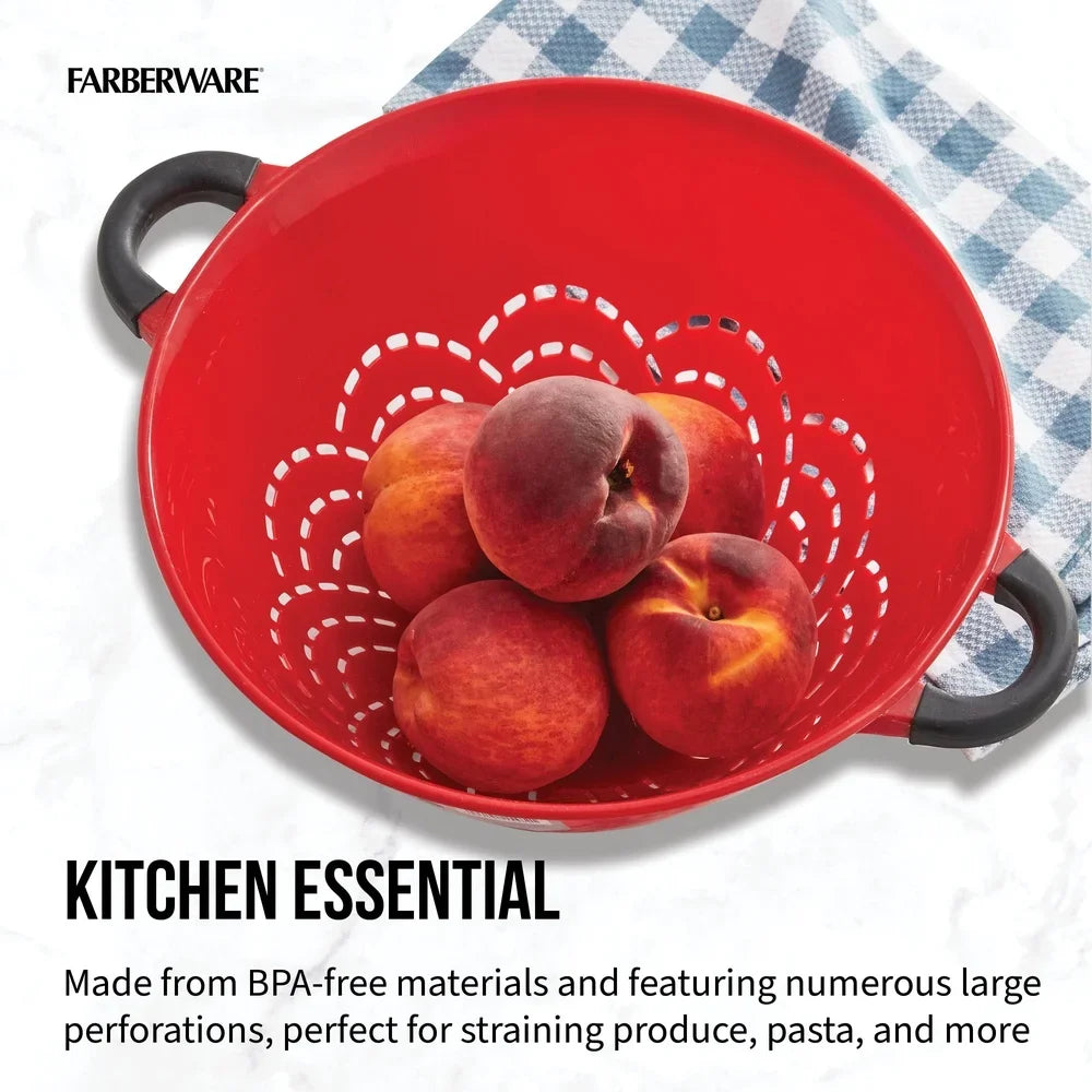 Durable Plastic Colander with Soft Grip Handles Large Perforations Raised Feet Easy Straining and Draining Kitchen Tool