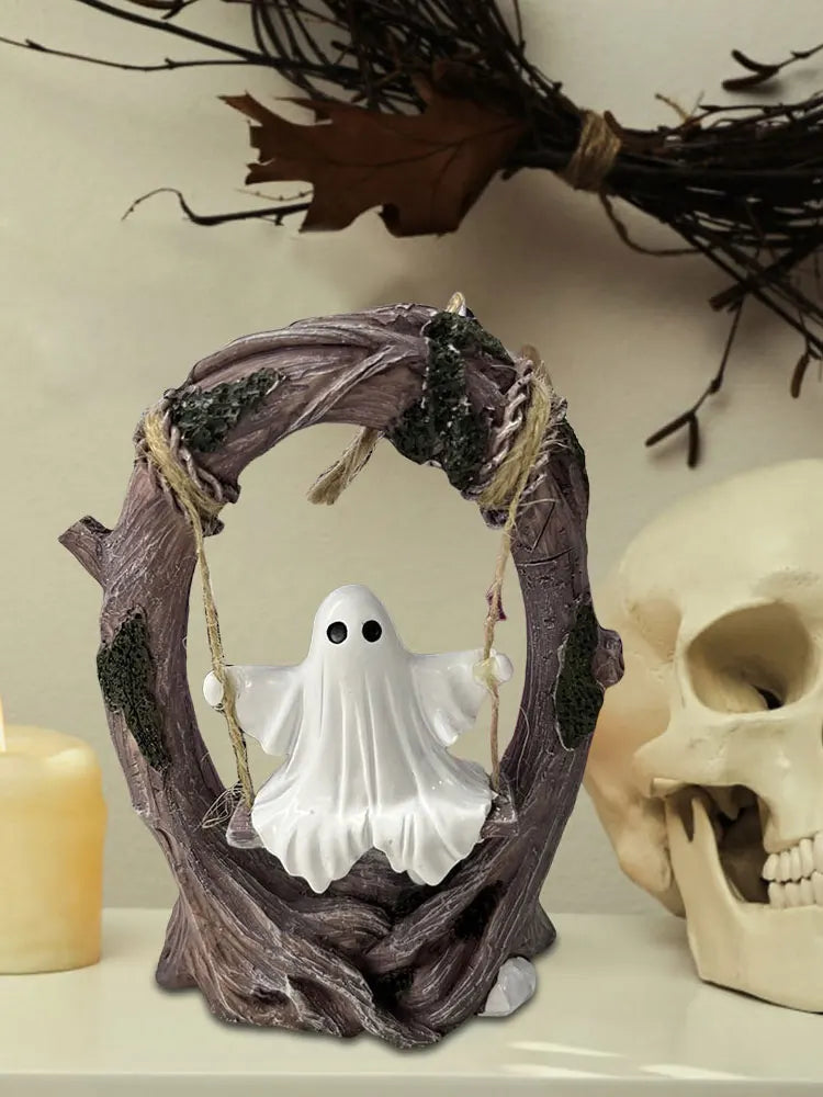 Halloween Funny Tree Hanging Ornaments White Ghost Swing Decorations Cute Swinging Ghost for Tabletop Centerpiece