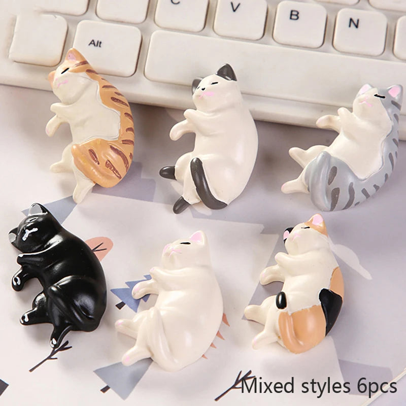 6pcs Kawaii Resin Mini Sleeping Cat Mini Figures Miniature Things Statues Dollhouse Room Home Decor Items Desk Accessories
