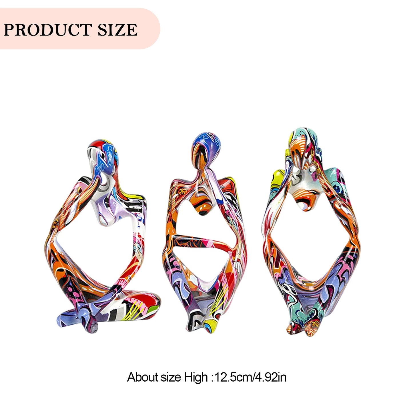 3pcs Thinker Statues Art Graffiti Resin Abstract Character Figurines Ornaments Handicraft Home Decor for Living Room