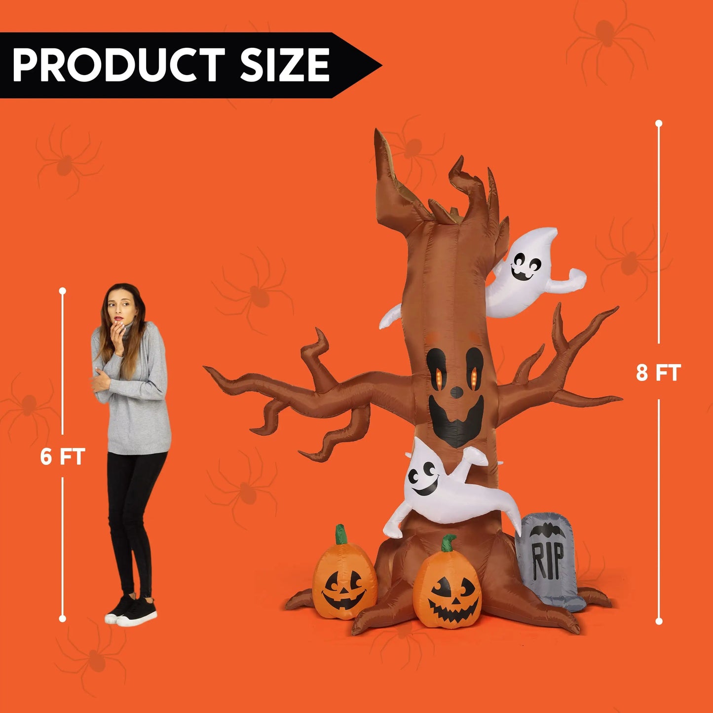 Joyfy 8 FT Halloween Inflatable Scary Tree Halloween Tree with Ghost and Build-in LEDs Blow up Yard Halloween Inflatables