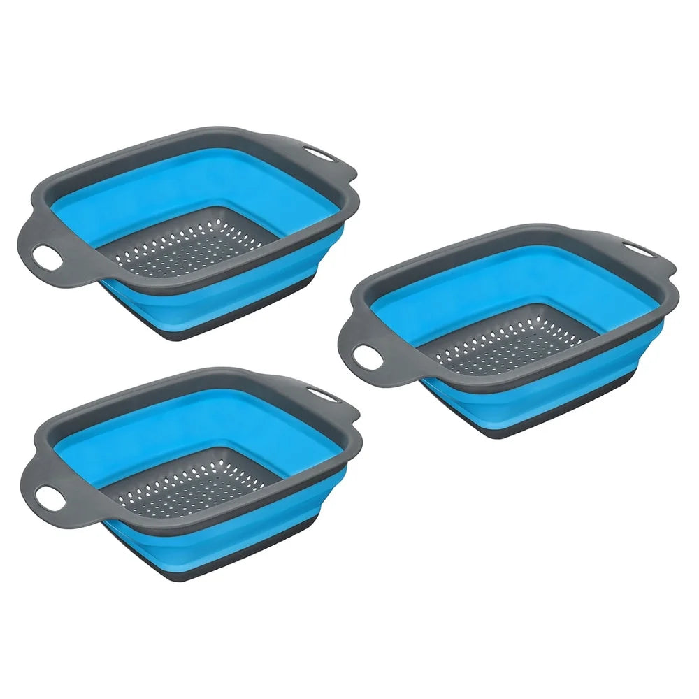 Collapsible Silicone Colander Set Foldable Strainer Quick Drain Double Handle Kitchen Tool Washing & Draining Fruits Vegetables