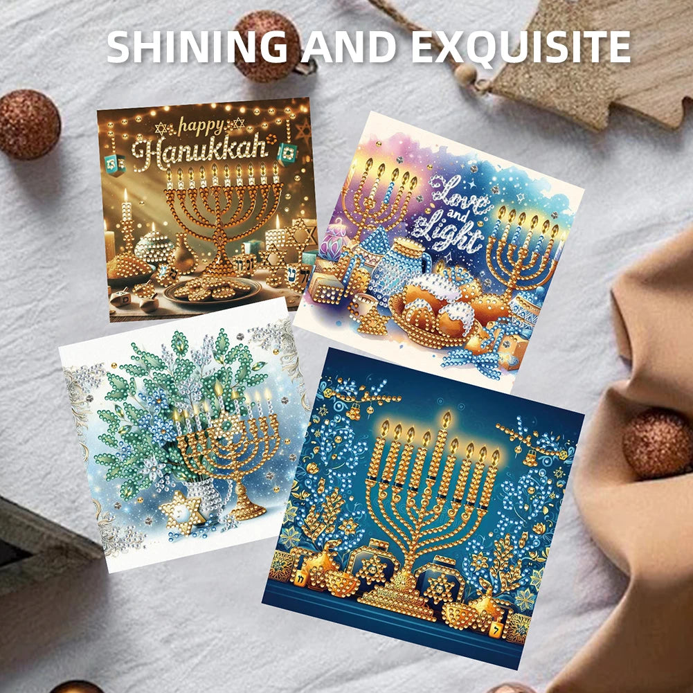 6pcs DIY Rhinestone Diamond Art Mosaic Postcards Hanukkah Pattern Hanukkah Designs for Birthdays Thanksgiving & Special Occasion