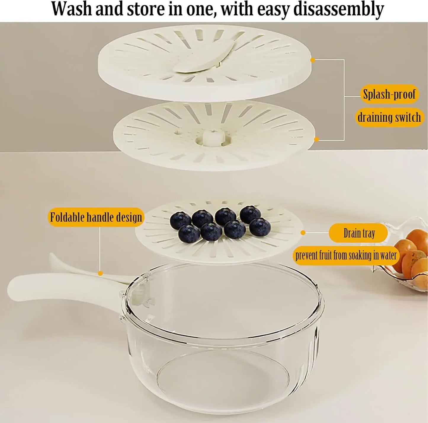 Kitchen Fruit Drainage Basket, Multifunctional Drainage Bowl, Fruit and Vegetable Washing Bowl with Lid, Kitchen Dual-Layer Drai