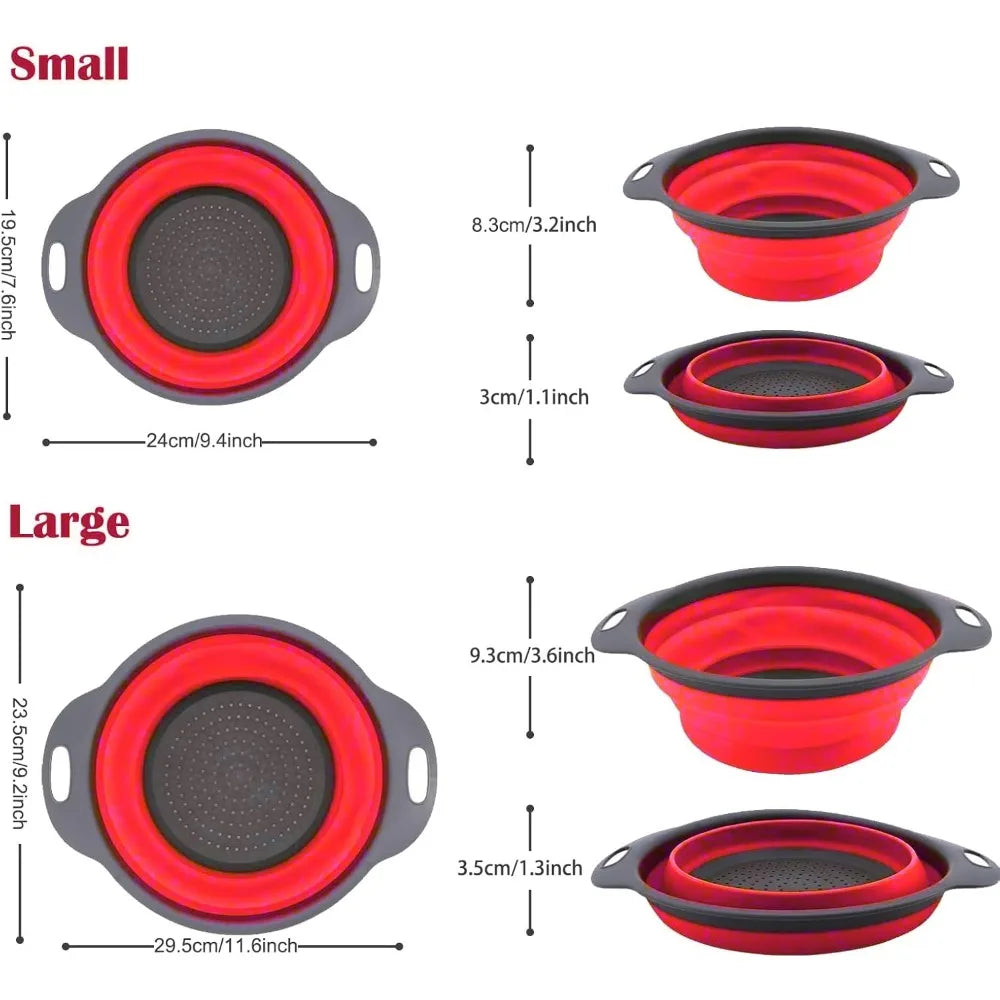 Collapsible Colander, Set of 2 Pcs Collapsible Strainer, Space-Saving Kitchen, Food-Grade Silicone Folding Strainer Colander wit