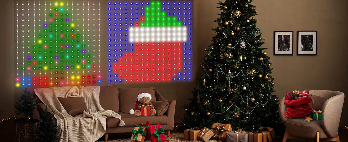 MIMI RGB Curtain Lights 400LEDs,Smart LED Curtain Light,IP65 Waterproof,Smart LED Wall Lights with APP&Remote