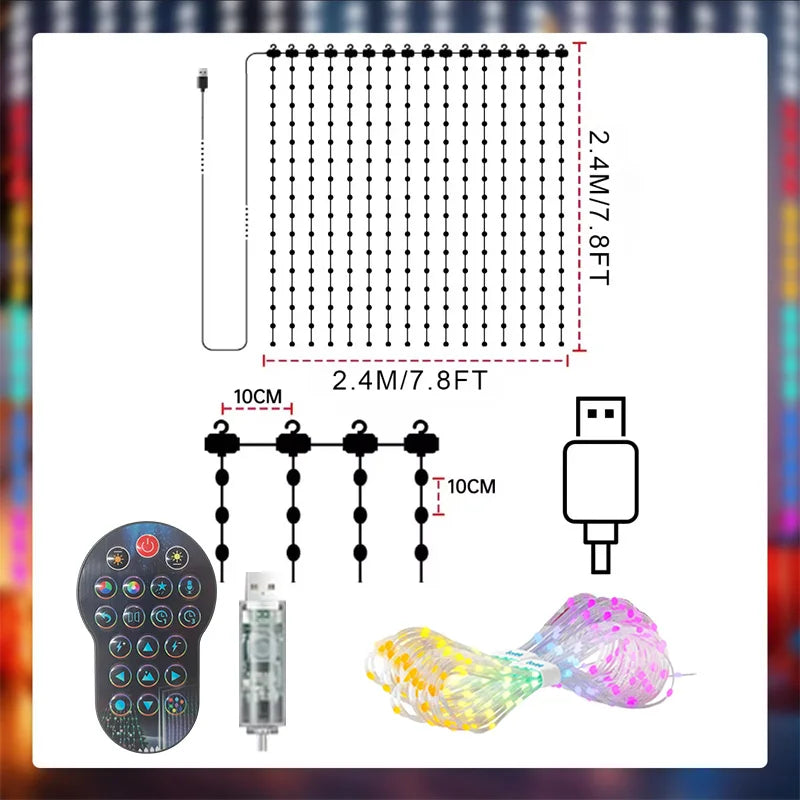 Smart LED Curtain Lights RGB Light String App Control Waterproof DIY Fairy Light USB Plug Text Pattern for Party Room Decoration