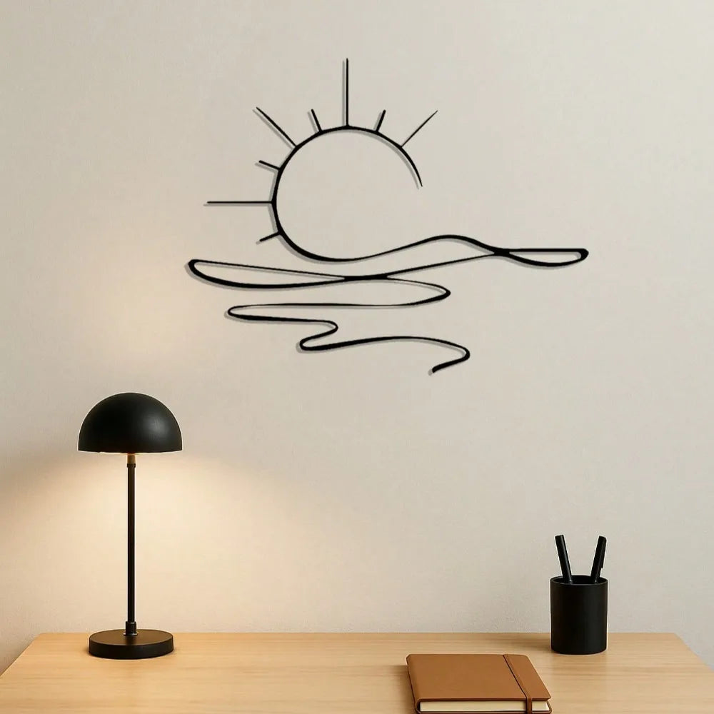 Minimalist Sunrise Metal Wall Art - Abstract Sun Line Wall Decor for Modern Home, Elegant Housewarming Gift Idea for Living Room