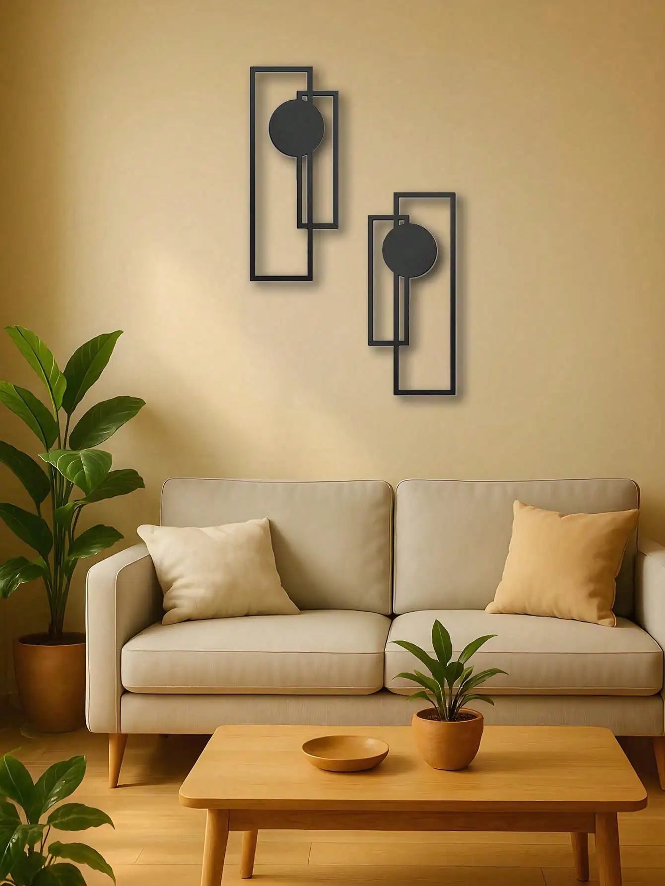 Minimalist Metal Wall Art – Geometric Rectangles & Circles: Modern Waterproof Home Decor, Gift & Halloween Accent