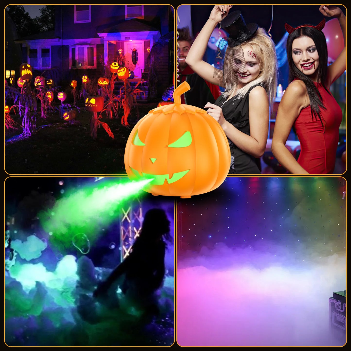 U'King 600W Pumpkin Fog Machine 12 Color RGB 6LED Lighting Effect Smoke Machine Remote for DJ Show Club Halloween Maker Fogger