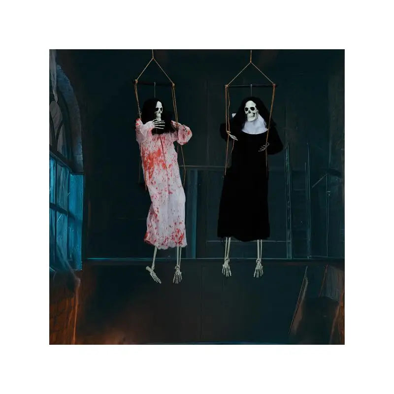 Outdoor Halloween Decorations - 2 Packs Hanging Ghosts Decor with Light-Up Eyes & Scary Scream, 3ft Grim Reaper Swinging Ghost