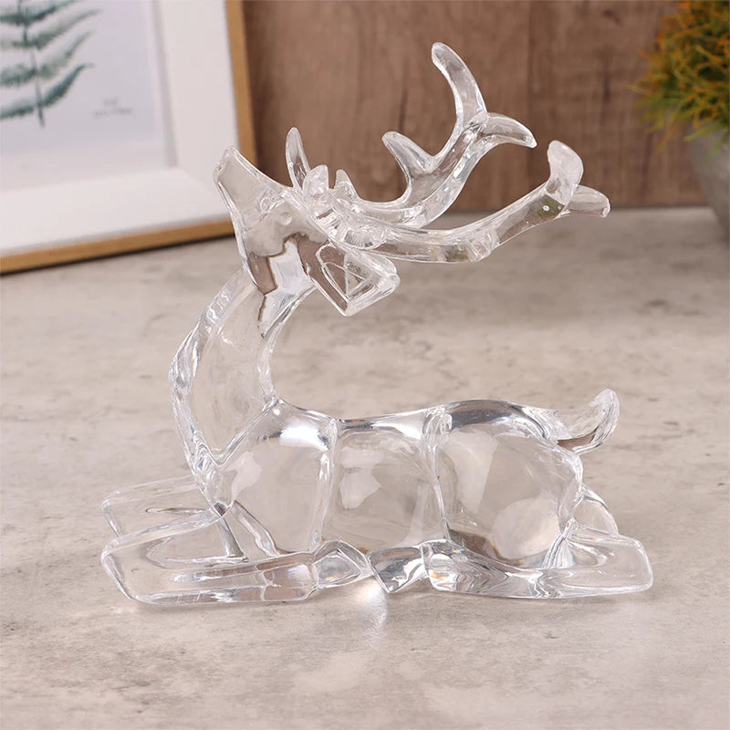 1Pc Crystal Deer Figurines Desktop Ornament Room Decor Transparent Elk Reindeer Sculpture Home Office Decoration