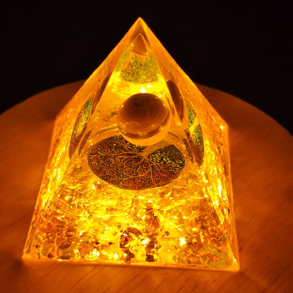 Crystal Orgone Pyramid Handmade Healing Reiki Energy Generator Orgonite Ornament Tabletop Garden Miniature Decoration