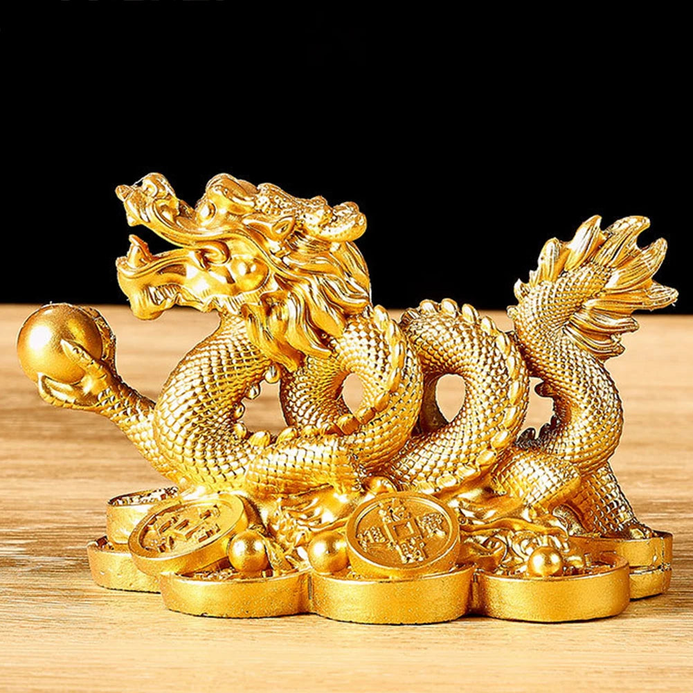 2024 Chinese Dragon Figurines Resin Dragon Figurine Ornament Attract Wealth Auspicious Dragon Statuette Desktop Decoration
