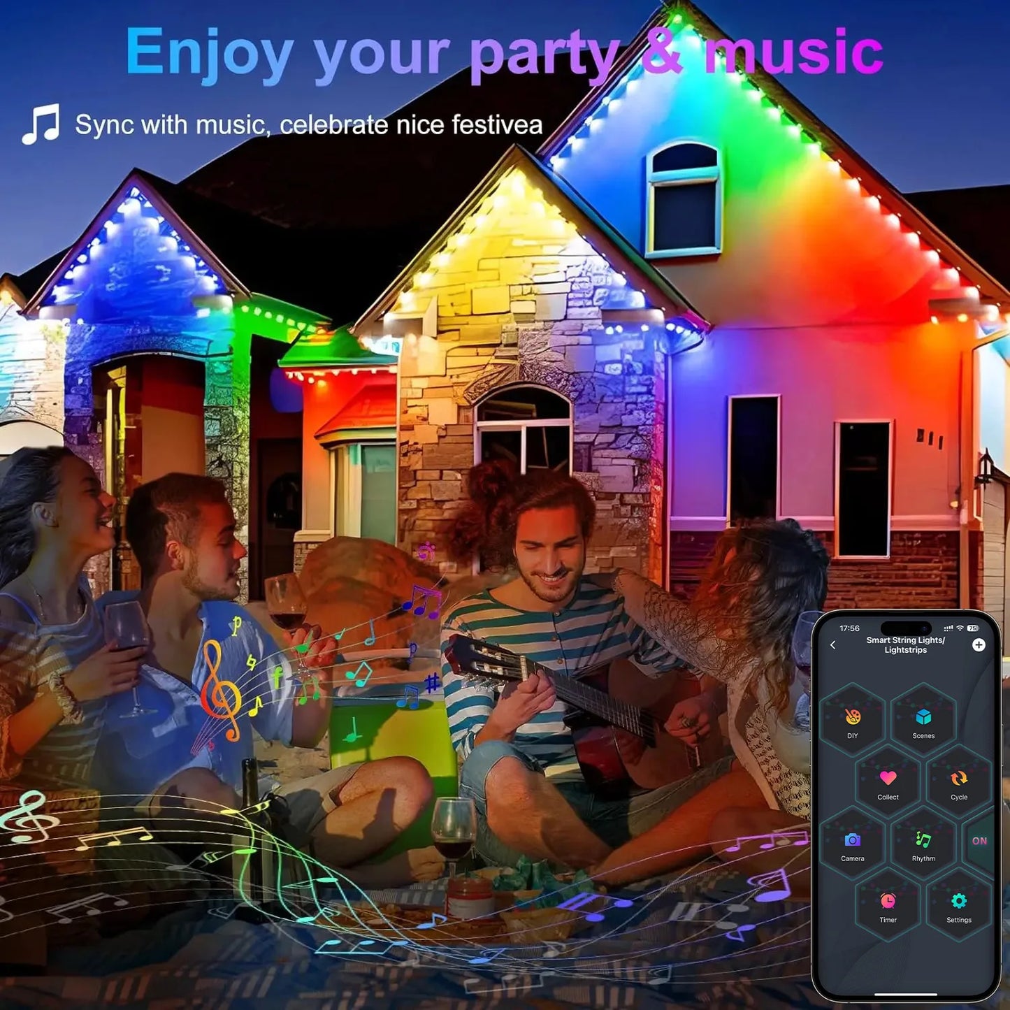 Permanent Outdoor Eaves Light Intelligent RGBIC 90M 180LEDs Eaves Light IP67 Waterproof For Christmas Halloween DIY Lighting