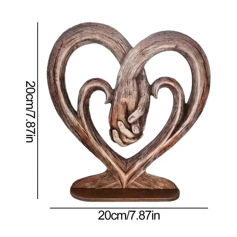 Valentines Day Gift Heart Holding Hands Art Sculpture Desk Decoration Wooden Retro Flat Heart Holding Hands Statue Forever Love