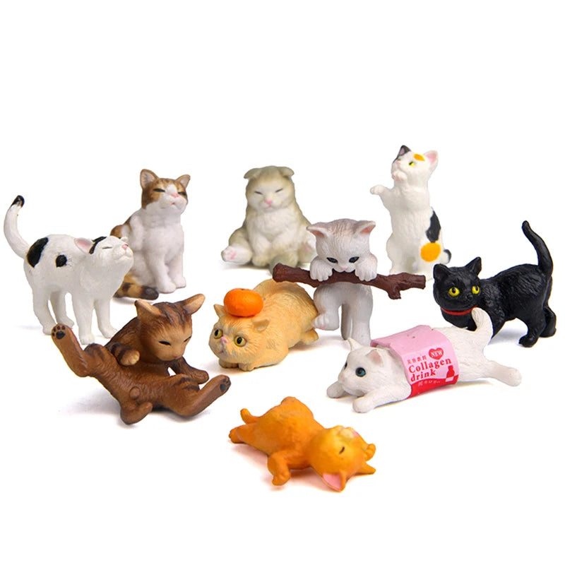 10pcs/set Cute Cat Miniature Ornaments Kitten Figurines Model Birthday Gifts For Kids Children Desk Car Home Decoration