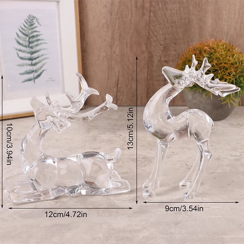 1Pc Crystal Deer Figurines Desktop Ornament Room Decor Transparent Elk Reindeer Sculpture Home Office Decoration