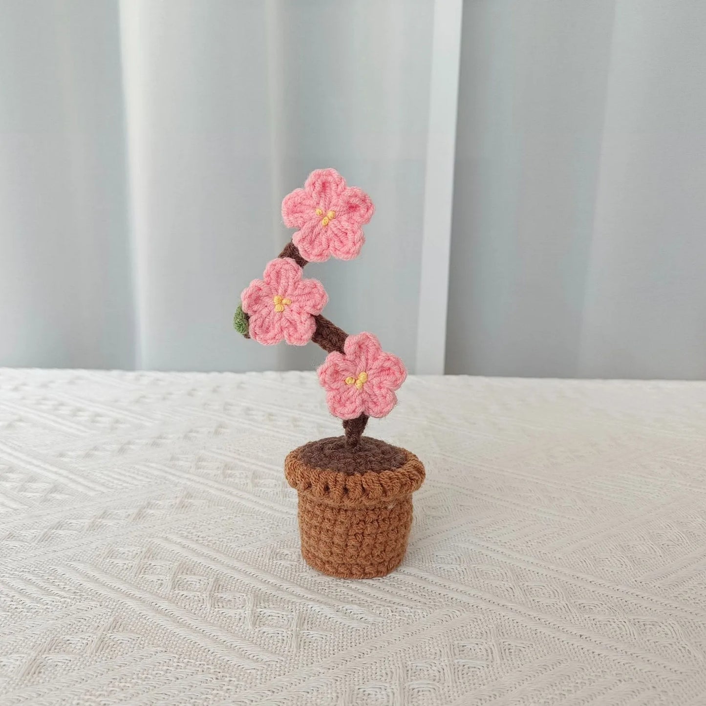 New Hand Knitting Potted Plants Handwoven Rose Sunflower Tulip Crochet Flower Bouquet Potted Ornament Table Home Room Decoration