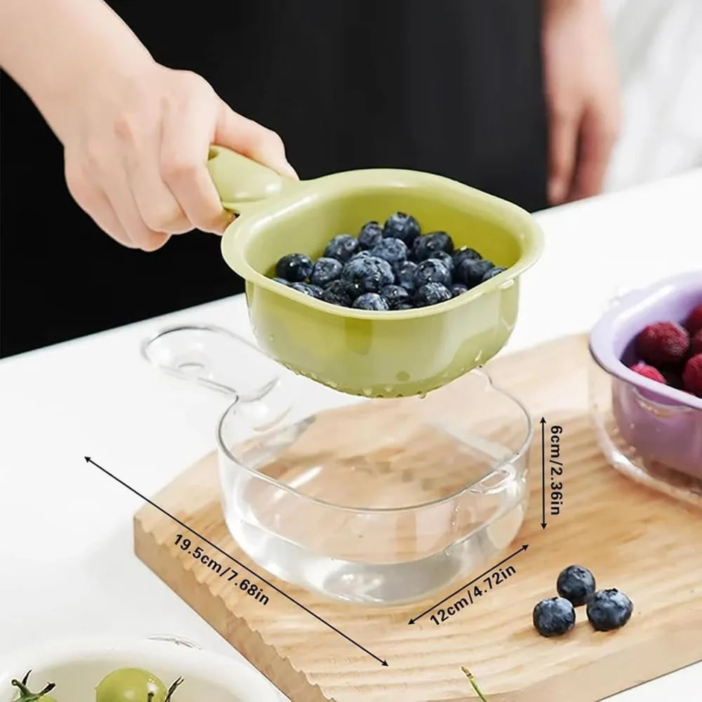 Kitchen Dual-Layer Draining Basket with Handle, Upgraded Fruit Vegetable Washing Bowl with Strainer Container, Multipurpose Port