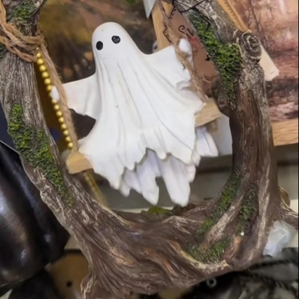 Swinging Ghost Ornament Multi-Purpose Cute Spooky Halloween Figurine Lovely Ghost Decorations for Desktop Bookshelf Decor