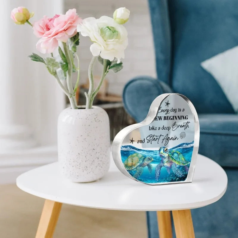 Blue Sea Turtle Acrylic Decor - Ocean Themed Desktop Gift for Home & Office