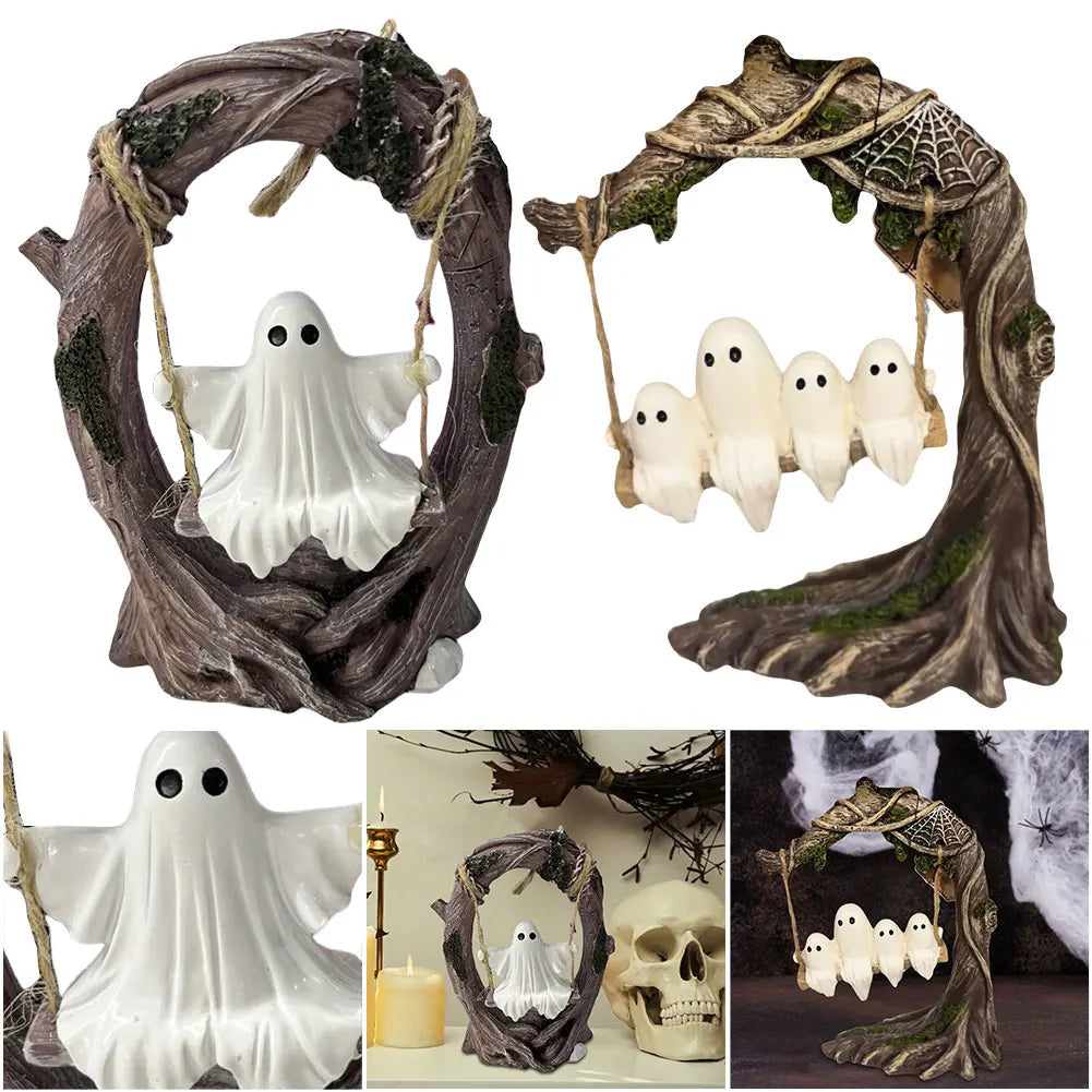 Halloween Funny Tree Hanging Ornaments White Ghost Swing Decorations Cute Swinging Ghost for Tabletop Centerpiece