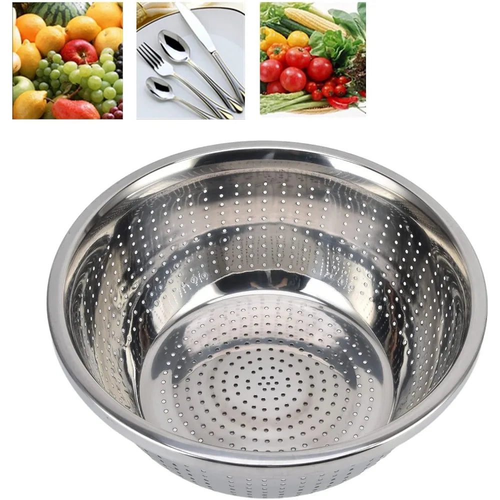 Stainless Steel Colander, Vegetable Washing Basket proof Multifunction Food Strainer Bowl for Kitchen, Vegetable Slicer Grater S