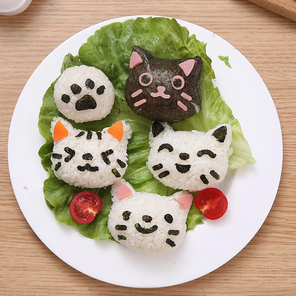Cute Cat Rice Mould Rice Ball Mold Set for Kids Bento Accessories Cartoon Onigiri Mold for DIY Fun Lunch Box Picnic Tool