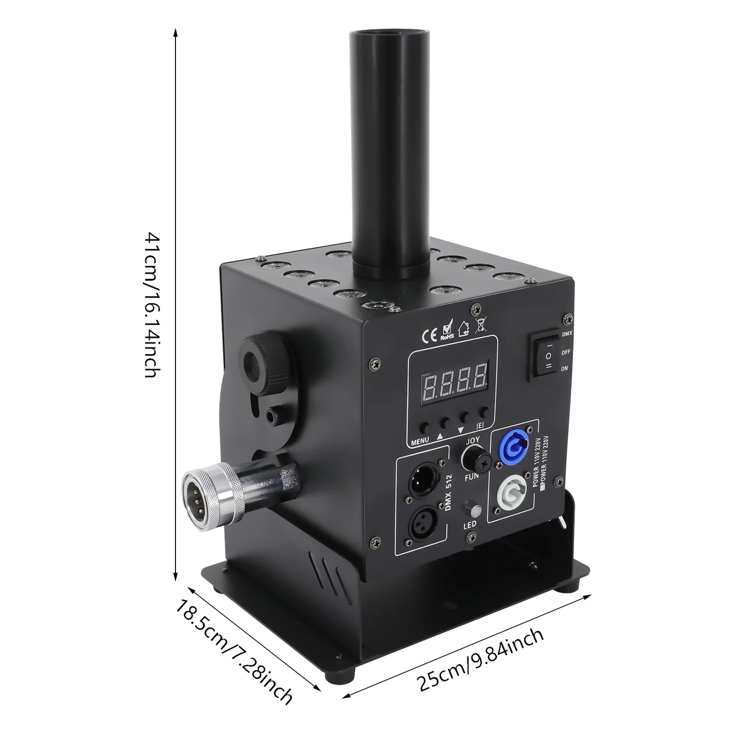 CO2 Fog Machine 110V with 12 LEDs 19.69-26.25ft Jet Effect, DMX Controlled for Parties, Stage, Halloween