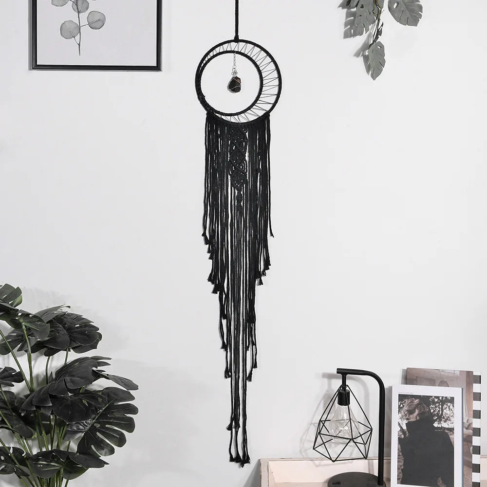 Nordic Bamboo Ring Cotton Thread Woven Tapestry Bohemian Wall Hanging Pendant Bedroom Living Room Decor