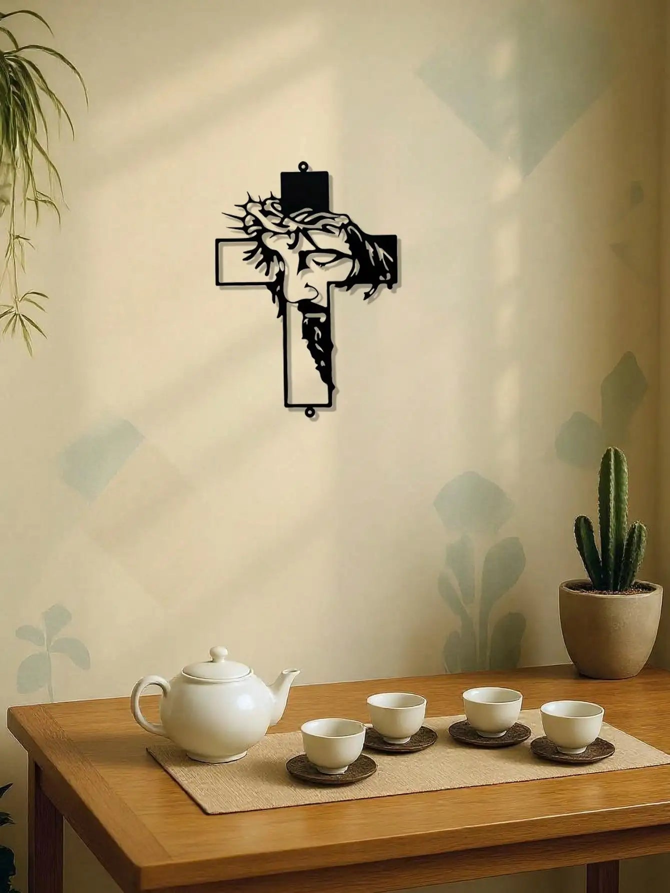 11.8 Inch Jesus Metal Cross Wall Sculpture – Rustic Christian Decor – Halloween, Christmas Gift