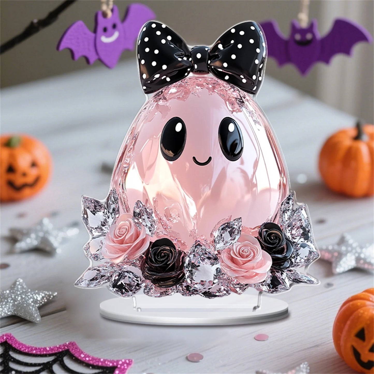 Halloween Party Decorations Spooky Acrylic Crystal Pumpkin 2D Flat Statue Ornament Table Centerpiece for Home Décor