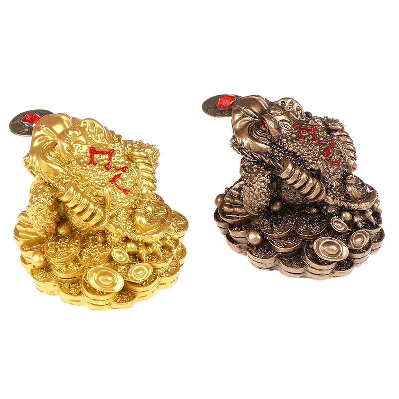1PC Tabletop Ornaments Feng Shui Toad Money Resin Fortune Wealth Chinese Golden Frog Coin Home Office Decoration Lucky Gifts
