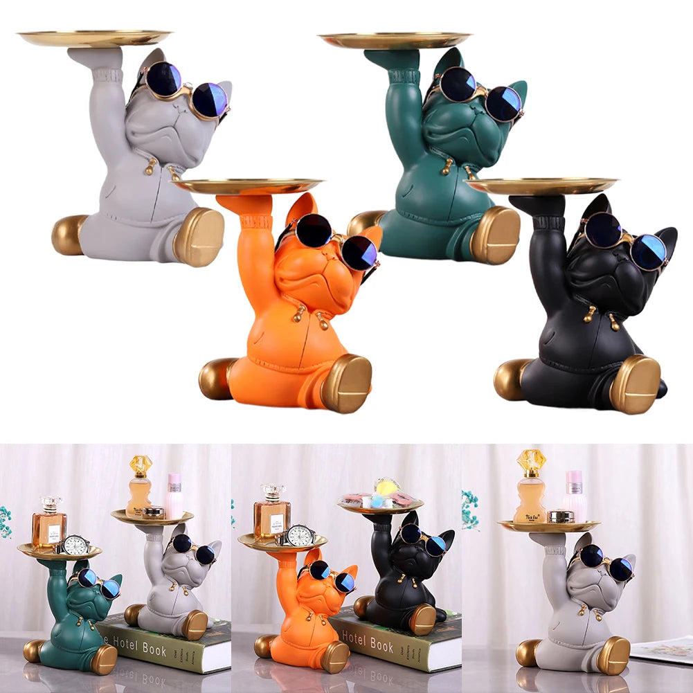 Pitbull Key Storage Tray Resin Crafts French Bulldog Widget Plate Versatile for Living Room Hallway Home Decoration