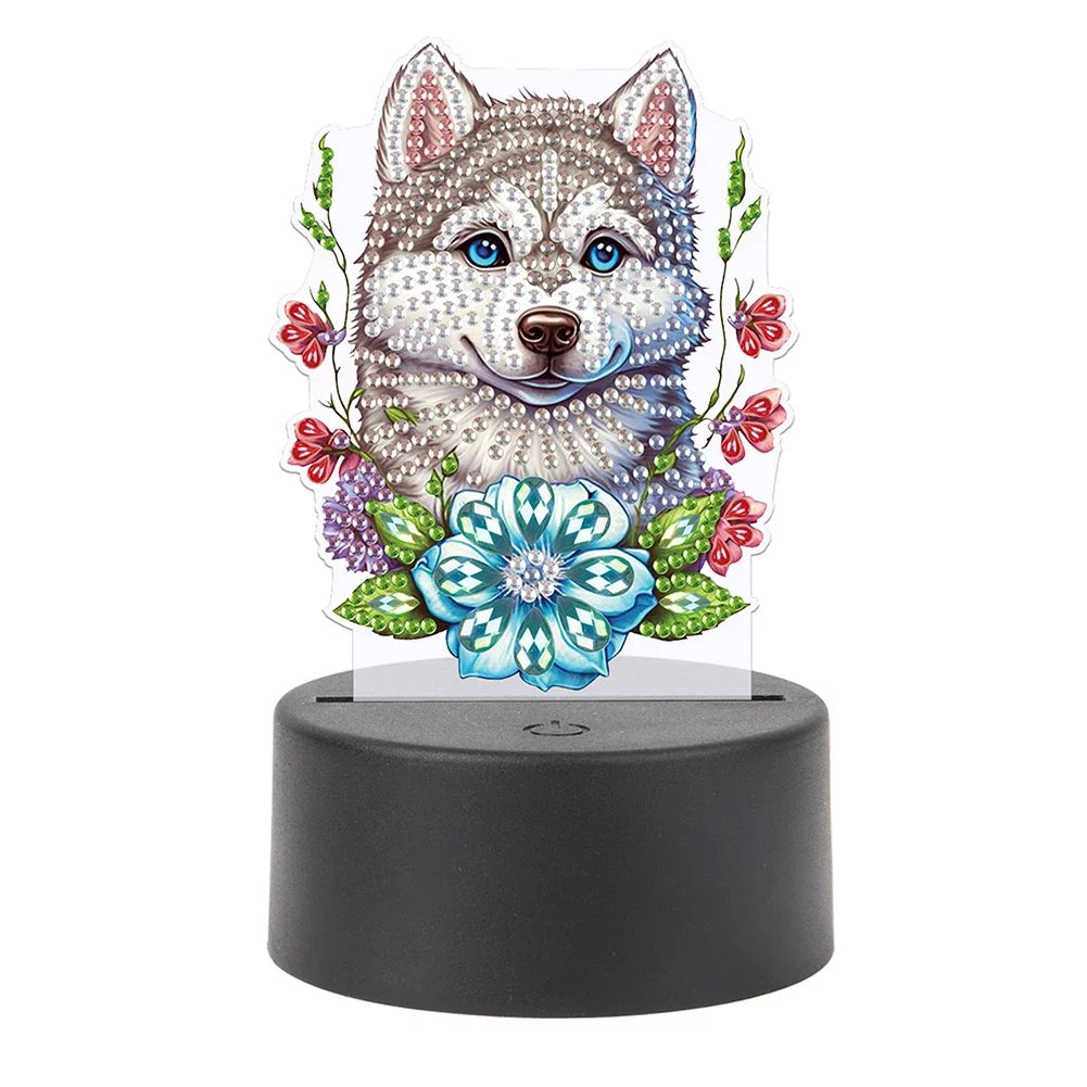 DIY Diamonds Painting Animals Table Lamp Handmade Diamond Mosaic Lamp LED Diamond Embroidery Night Lamp for Office Desktop Decor