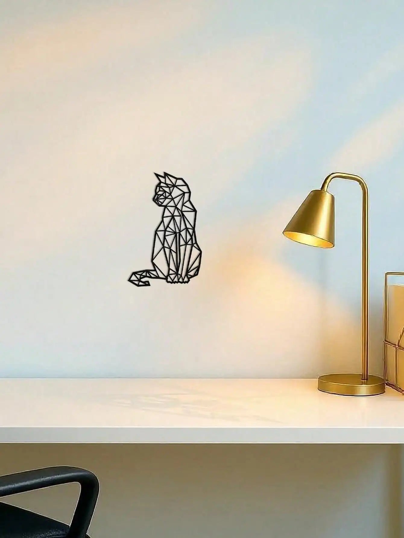 Boho Chic Wrought Iron Cat Wall Decor - Modern Geometric 3D Metal Art, Handcrafted -Aesthetic Room Decor for Living Room Bedroom